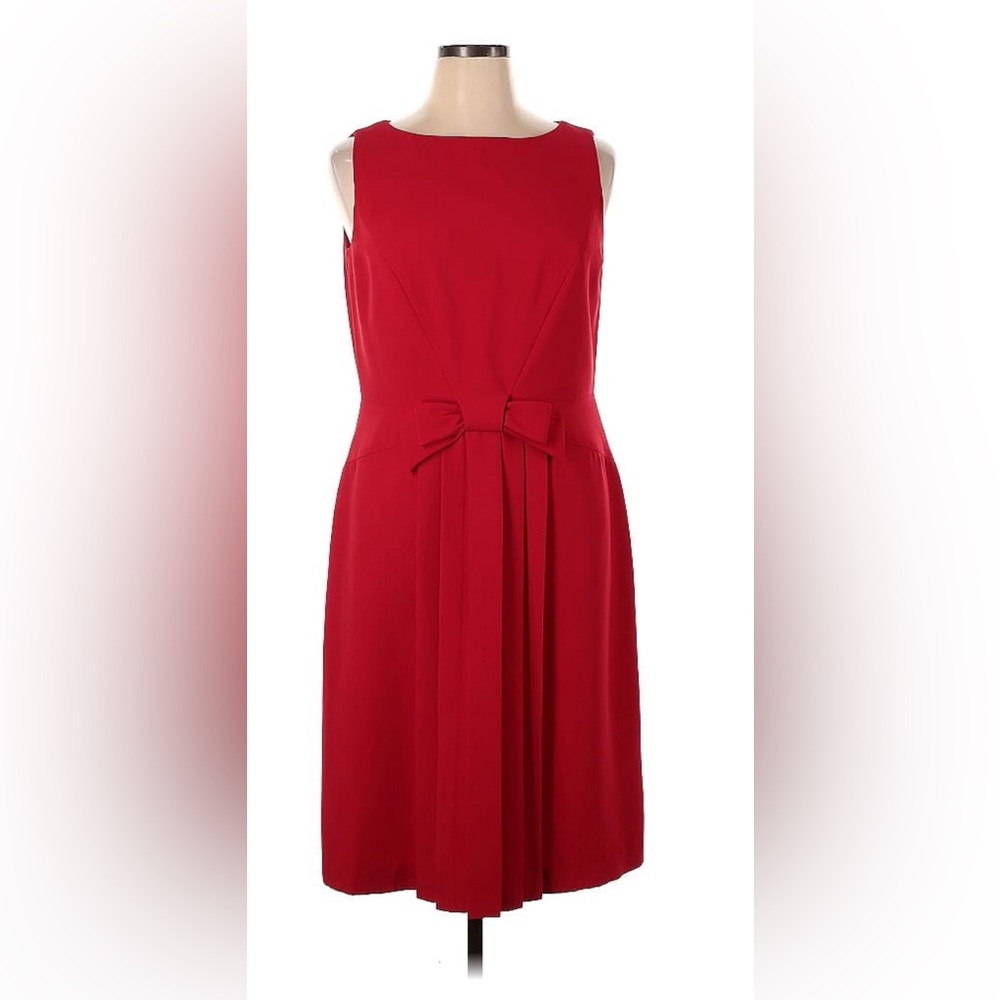 Talbots 14 Red Sheath Dress, Bow/Box Pleat Center, Sleeveless